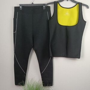 Cimkiz Womens Thermo Wear Black Sweat Vest & Workout Leggings For Weight Loss XL